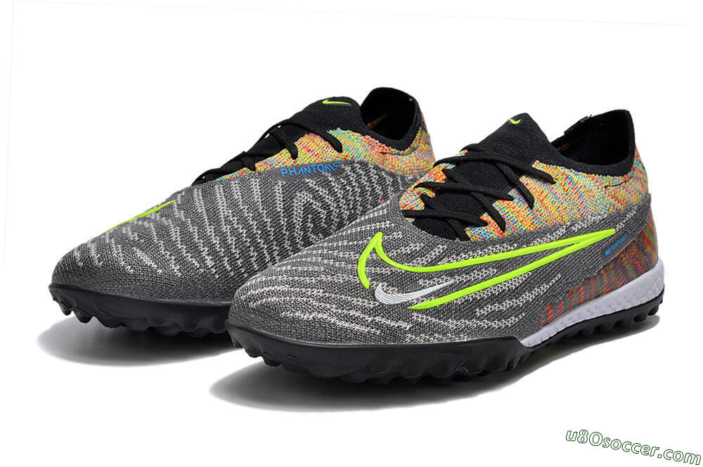 Nike Phantom GX Elite TF Artificial Turf Soccer Shoes - Grey/Green/Rainbow 9