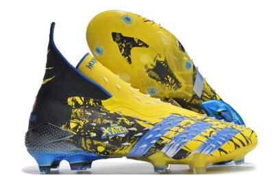 Adidas Predator Freak+ FG Firm Ground Soccer Cleats - Yellow/Blue/Black
