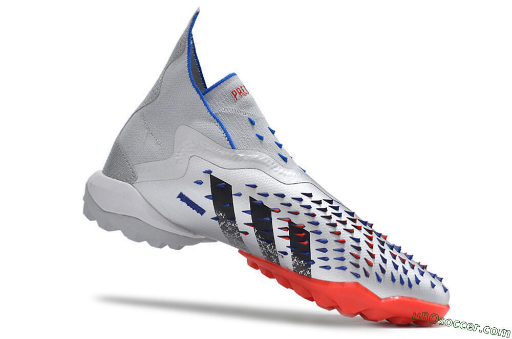 Adidas Predator Freak+ TF Artificial Turf Soccer Shoes - Silver/Blue/Red 4