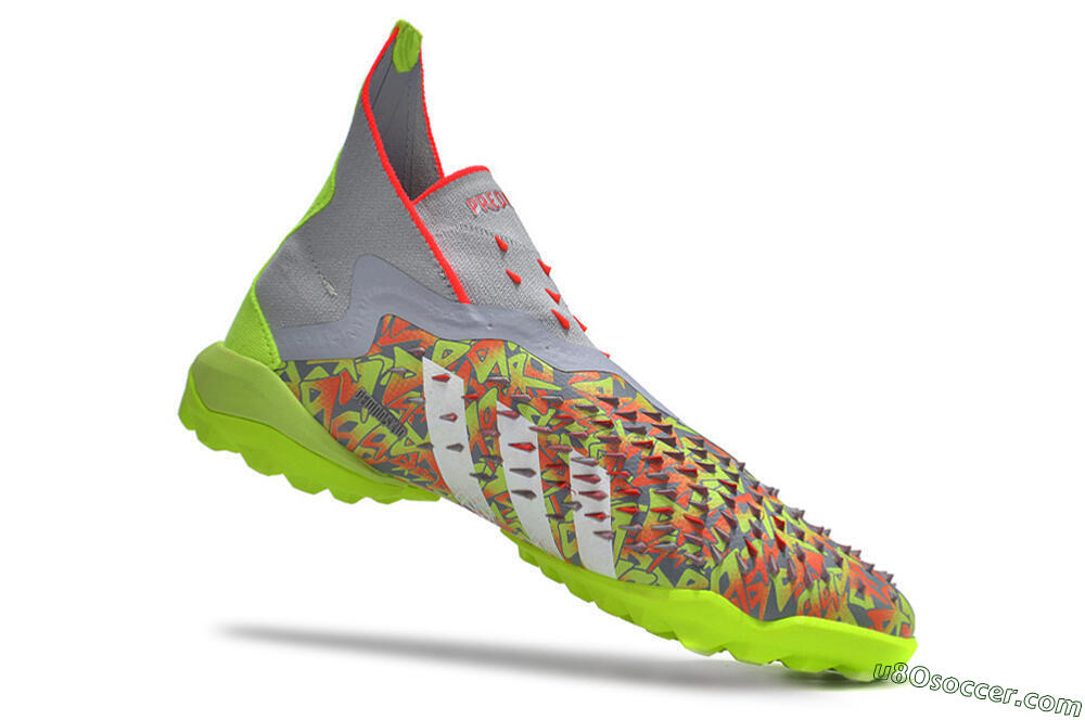 Adidas Predator Freak+ TF Artificial Turf Soccer Shoes - Grey/Red/Yellow 4