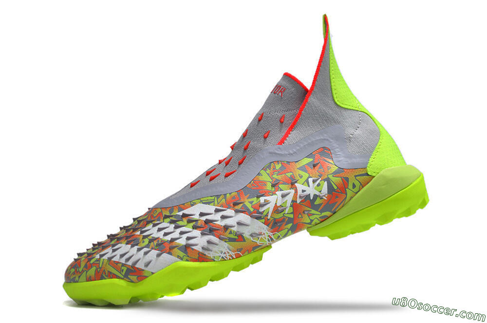 Adidas Predator Freak+ TF Artificial Turf Soccer Shoes - Grey/Red/Yellow 5