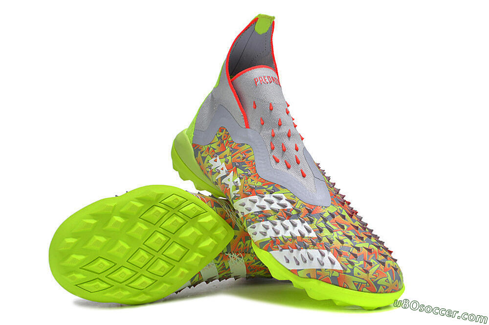 Adidas Predator Freak+ TF Artificial Turf Soccer Shoes - Grey/Red/Yellow 3