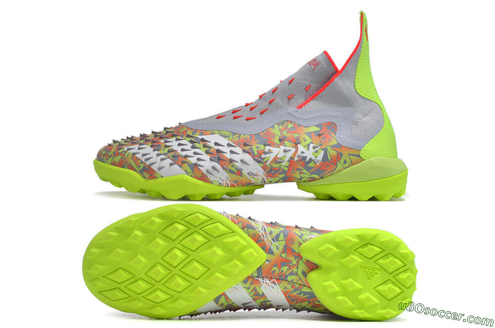 Adidas Predator Freak+ TF Artificial Turf Soccer Shoes - Grey/Red/Yellow 0