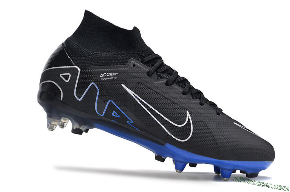 Nike Air Zoom Mercurial Superfly 9 Elite SG Soft Ground Soccer Cleats - Black/White/Blue 4