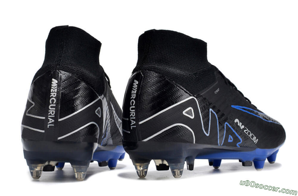 Nike Air Zoom Mercurial Superfly 9 Elite SG Soft Ground Soccer Cleats - Black/White/Blue 6