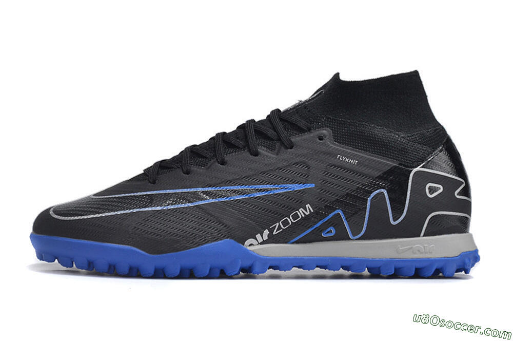 Nike Air Zoom Mercurial Superfly 9 Elite TF Artificial Turf Soccer Shoes - Black/White/Blue 2