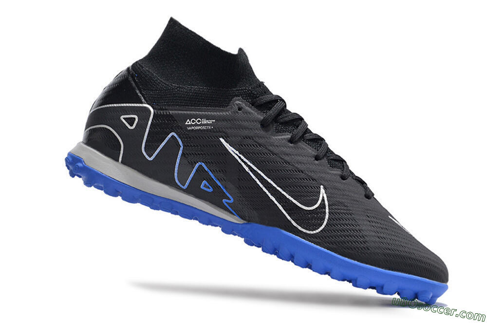 Nike Air Zoom Mercurial Superfly 9 Elite TF Artificial Turf Soccer Shoes - Black/White/Blue 4