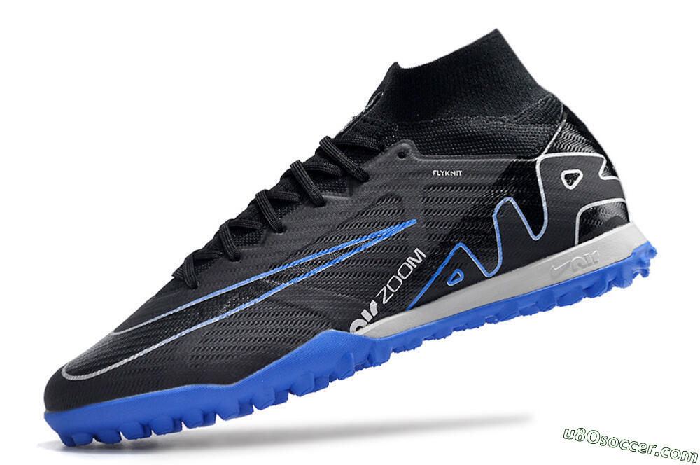 Nike Air Zoom Mercurial Superfly 9 Elite TF Artificial Turf Soccer Shoes - Black/White/Blue 5