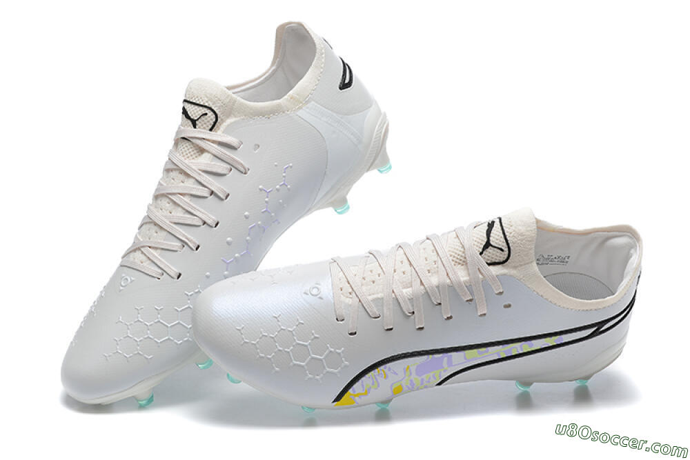Puma King Ultimate Icon FG Multi Ground Soccer Cleats - White/Black/Green 5