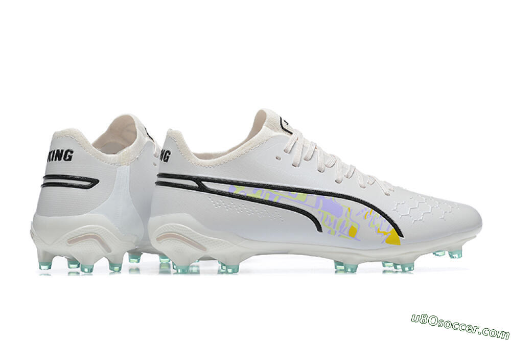 Puma King Ultimate Icon FG Multi Ground Soccer Cleats - White/Black/Green 6