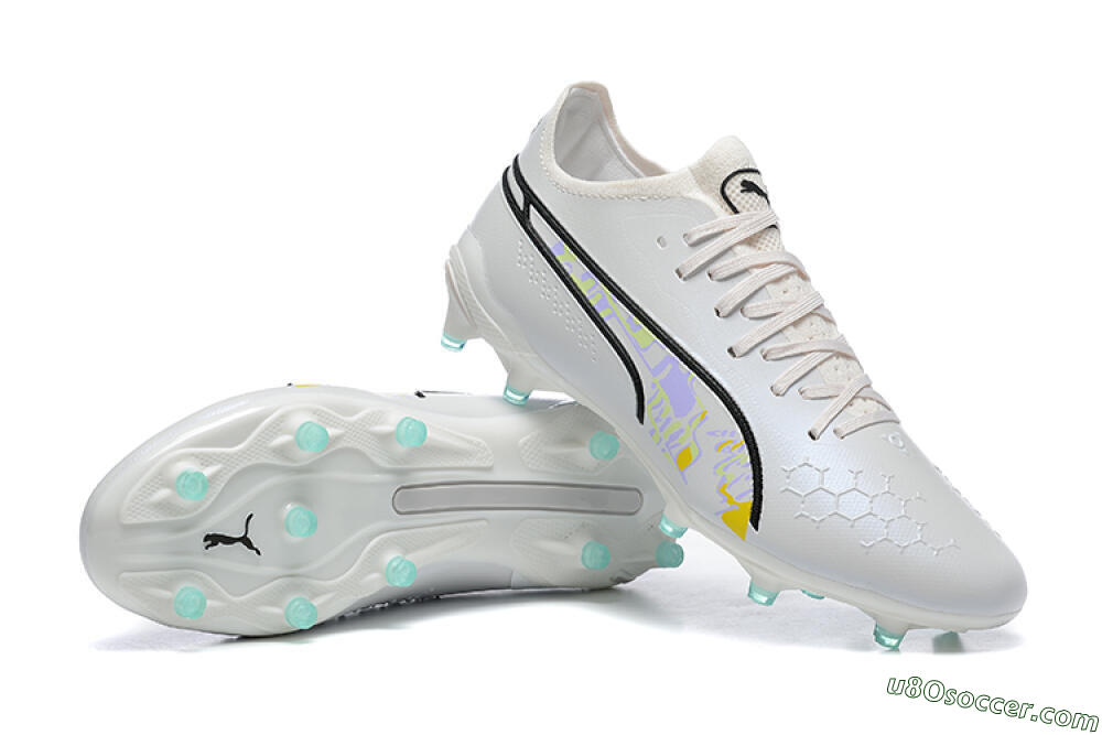 Puma King Ultimate Icon FG Multi Ground Soccer Cleats - White/Black/Green 4