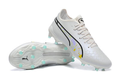 Puma King Ultimate Icon FG Multi Ground Soccer Cleats - White/Black/Green