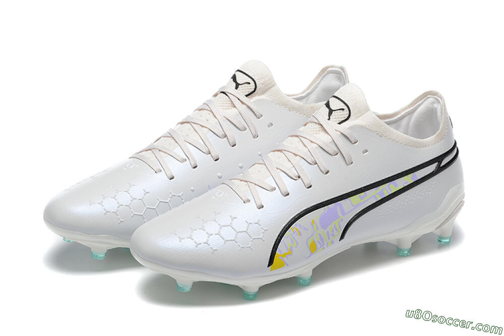 Puma King Ultimate Icon FG Multi Ground Soccer Cleats - White/Black/Green 7