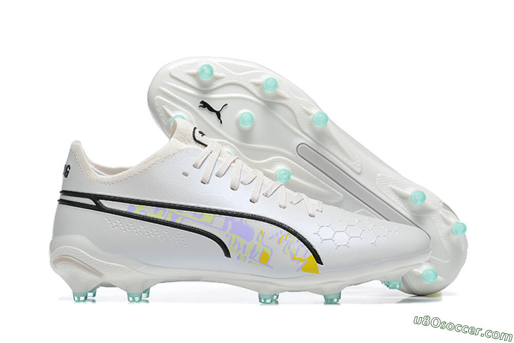 Puma King Ultimate Icon FG Multi Ground Soccer Cleats - White/Black/Green 1