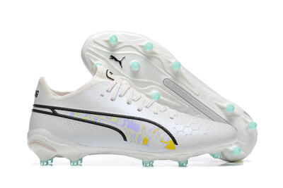 Puma King Ultimate Icon FG Multi Ground Soccer Cleats - White/Black/Green
