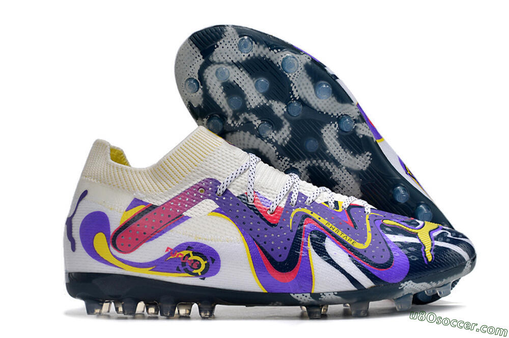 Puma Future Ultimate NJR MG Multi Ground Soccer Cleats - White/Purple/Yellow 1