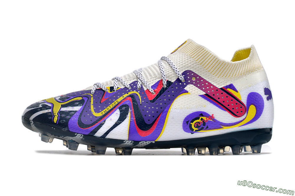 Puma Future Ultimate NJR MG Multi Ground Soccer Cleats - White/Purple/Yellow 2
