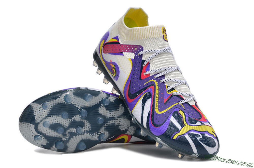 Puma Future Ultimate NJR MG Multi Ground Soccer Cleats - White/Purple/Yellow 3