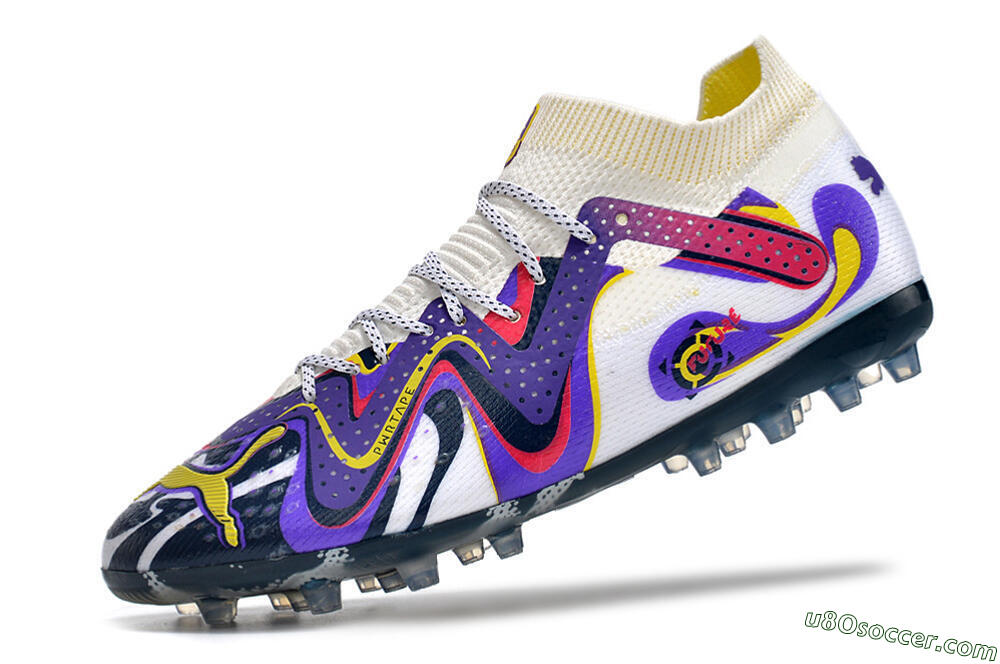 Puma Future Ultimate NJR MG Multi Ground Soccer Cleats - White/Purple/Yellow 5