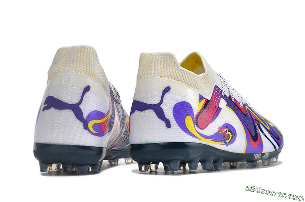 Puma Future Ultimate NJR MG Multi Ground Soccer Cleats - White/Purple/Yellow 6