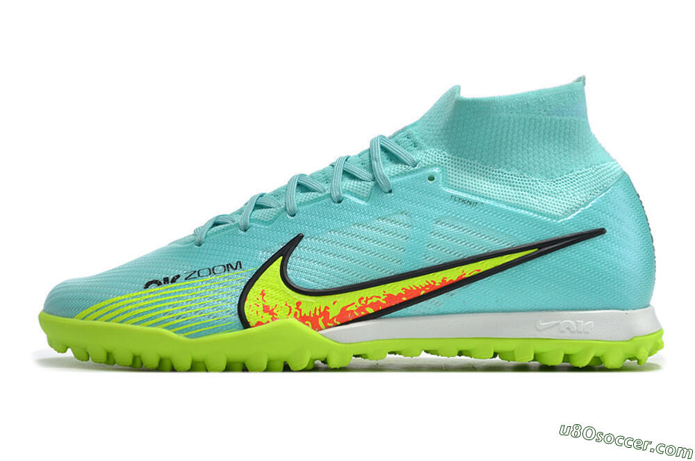 Nike Air Zoom Mercurial Superfly 9 Elite TF Artificial Turf Soccer Shoes - Blue/Green/Black 2