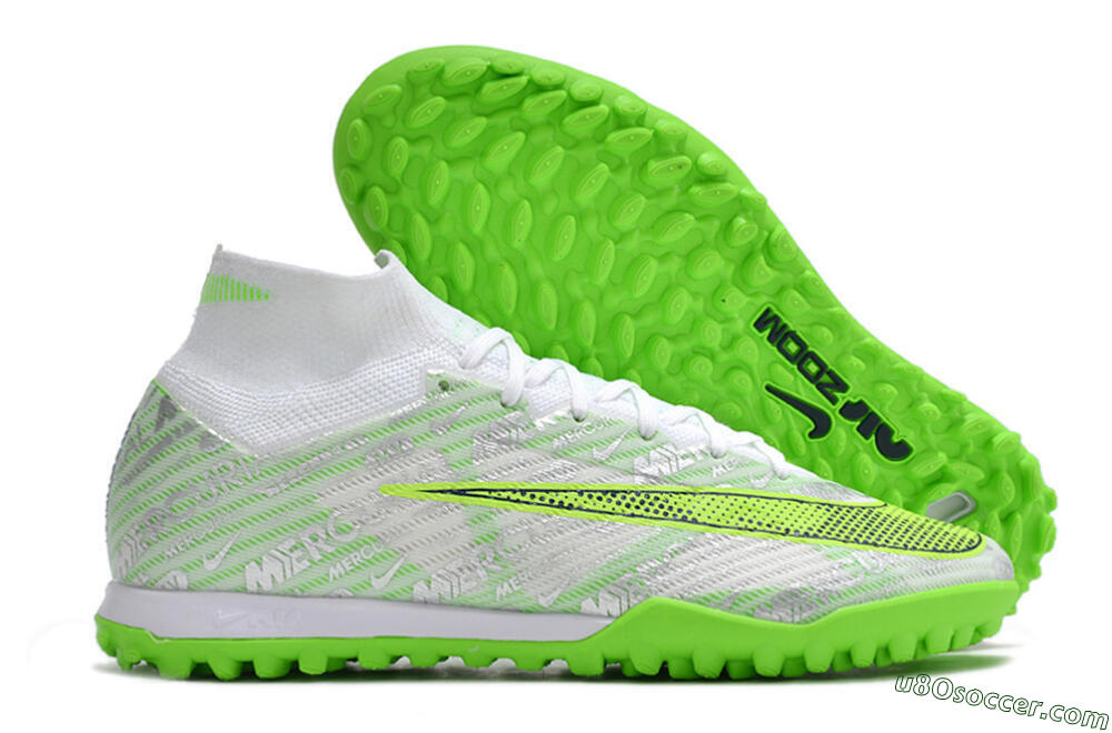Nike Air Zoom Mercurial Superfly 9 Elite TF Artificial Turf Soccer Shoes - Green/White/Silver 1
