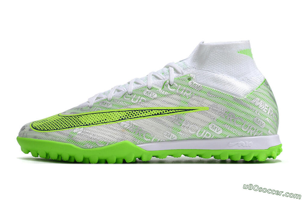 Nike Air Zoom Mercurial Superfly 9 Elite TF Artificial Turf Soccer Shoes - Green/White/Silver 2
