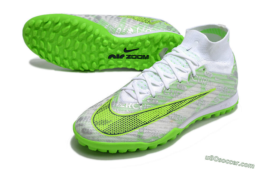 Nike Air Zoom Mercurial Superfly 9 Elite TF Artificial Turf Soccer Shoes - Green/White/Silver 3