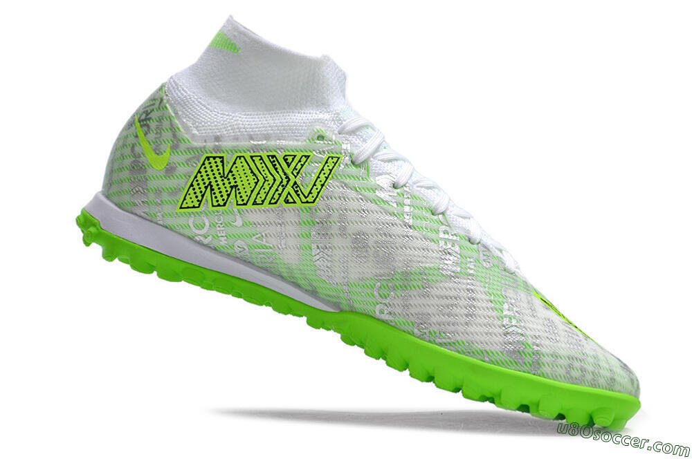 Nike Air Zoom Mercurial Superfly 9 Elite TF Artificial Turf Soccer Shoes - Green/White/Silver 4