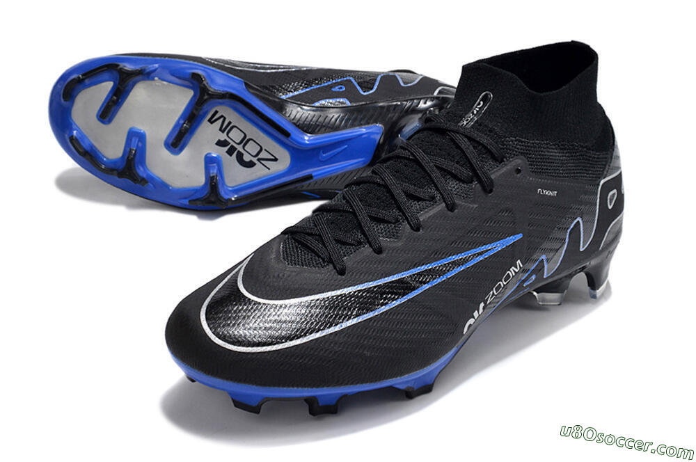 Black, Blue & White FG Soccer Cleats | Elite Nike Air Zoom