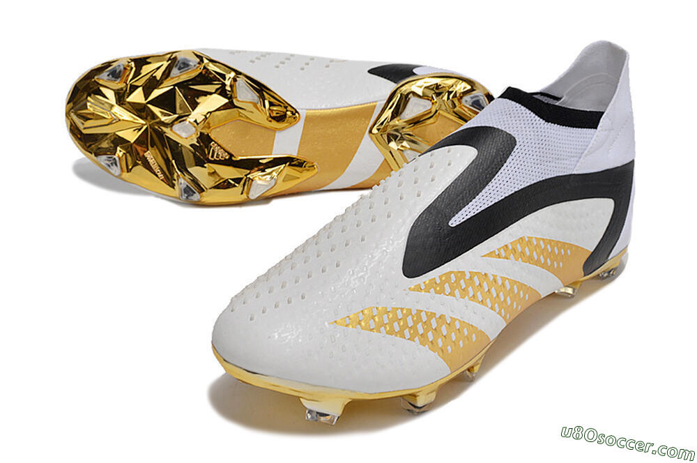 Adidas Predator Accuracy+ FG Firm Ground Soccer Cleats - White/Gold/Black 3