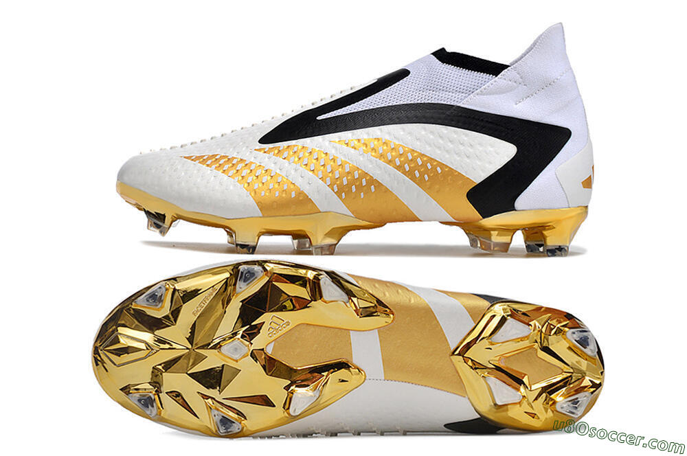Adidas Predator Accuracy+ FG Firm Ground Soccer Cleats - White/Gold/Black 0