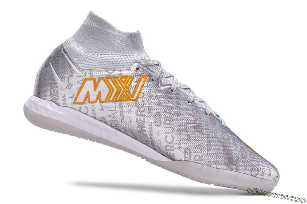 Nike Air Zoom Mercurial Superfly 9 Elite IC Indoor & Futsal Soccer Shoes - Silver/Gold/Yellow 4