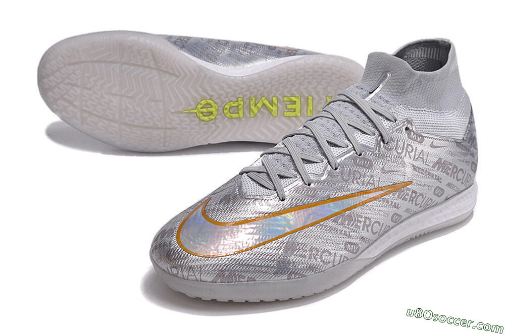 Nike Air Zoom Mercurial Superfly 9 Elite IC Indoor & Futsal Soccer Shoes - Silver/Gold/Yellow 3