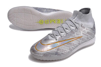 Nike Air Zoom Mercurial Superfly 9 Elite IC Indoor & Futsal Soccer Shoes - Silver/Gold/Yellow