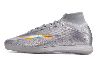 Nike Air Zoom Mercurial Superfly 9 Elite IC Indoor & Futsal Soccer Shoes - Silver/Gold/Yellow
