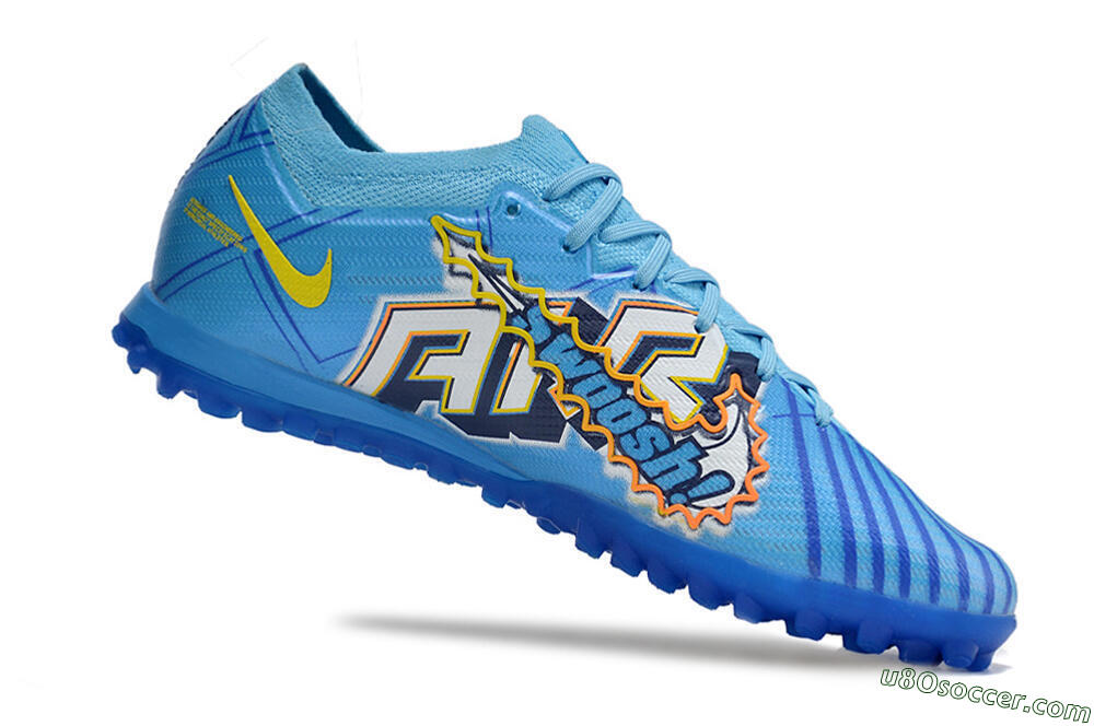 Kylian Mbappe x Nike Air Zoom Mercurial Vapor 15 Elite TF Artificial Turf Soccer Shoes - Blue/Yellow/Black 4