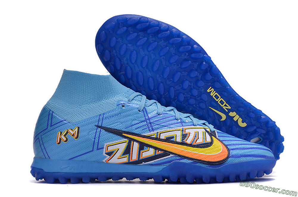 Kylian Mbappe x Nike Air Zoom Mercurial Superfly 9 Elite TF Artificial Turf Soccer Shoes - Blue/Yellow/Black 1