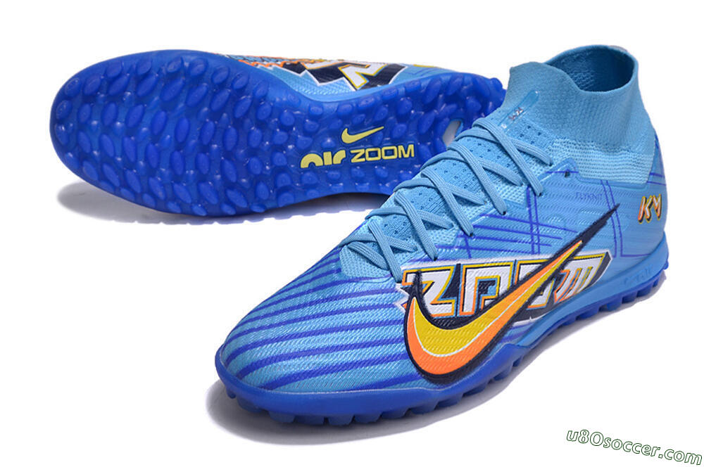 Kylian Mbappe x Nike Air Zoom Mercurial Superfly 9 Elite TF Artificial Turf Soccer Shoes - Blue/Yellow/Black 3