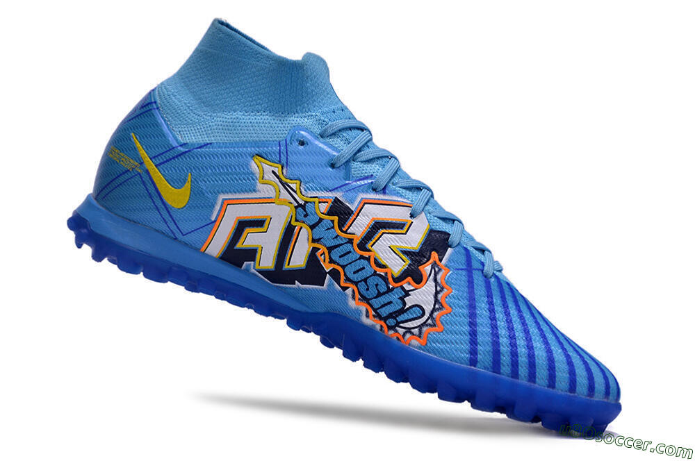 Kylian Mbappe x Nike Air Zoom Mercurial Superfly 9 Elite TF Artificial Turf Soccer Shoes - Blue/Yellow/Black 4