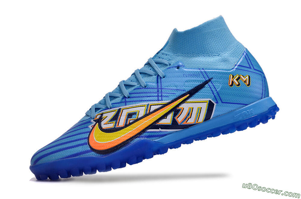 Kylian Mbappe x Nike Air Zoom Mercurial Superfly 9 Elite TF Artificial Turf Soccer Shoes - Blue/Yellow/Black 5