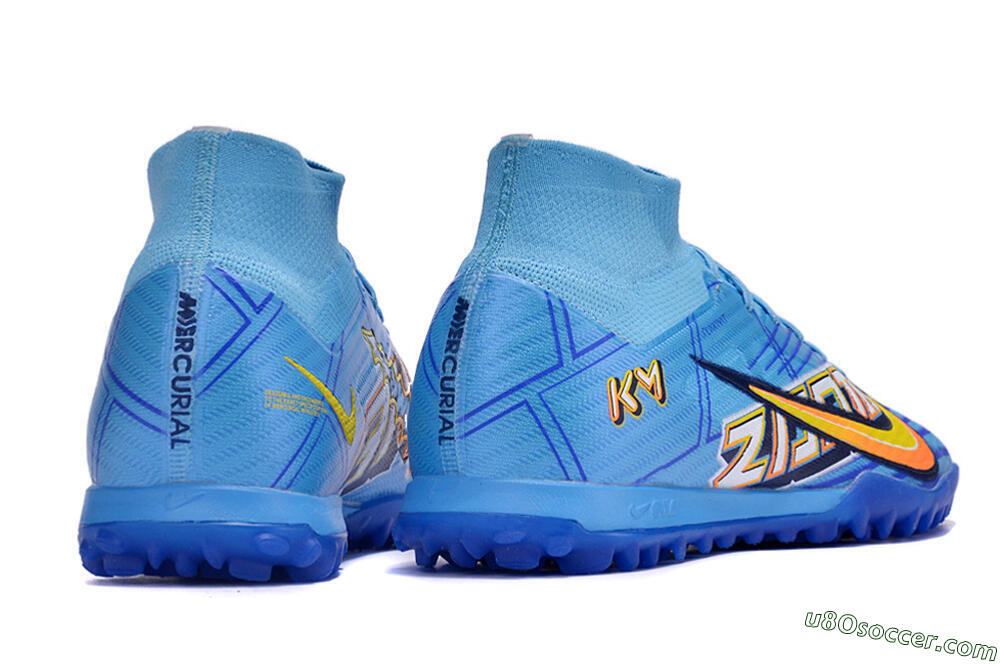 Kylian Mbappe x Nike Air Zoom Mercurial Superfly 9 Elite TF Artificial Turf Soccer Shoes - Blue/Yellow/Black 6