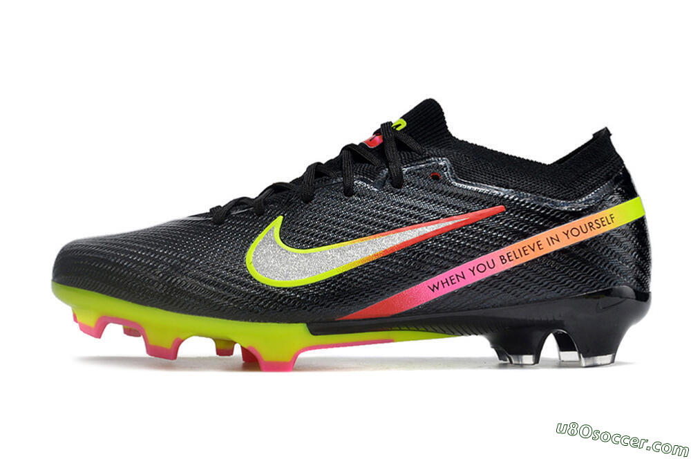 Nike Air Zoom Mercurial Vapor 15 Elite FG Firm Ground Soccer Cleats - Black/Silver/Green/Red 2