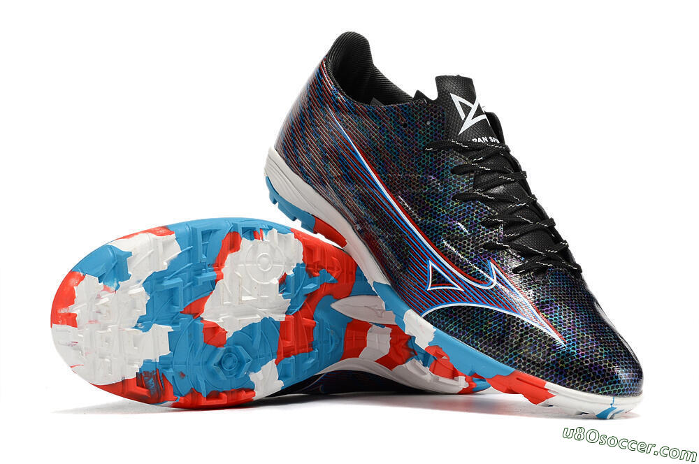 Mizuno Alpha Made in Japan TF Artificial Turf Soccer Shoes - Black/Red/Blue 4
