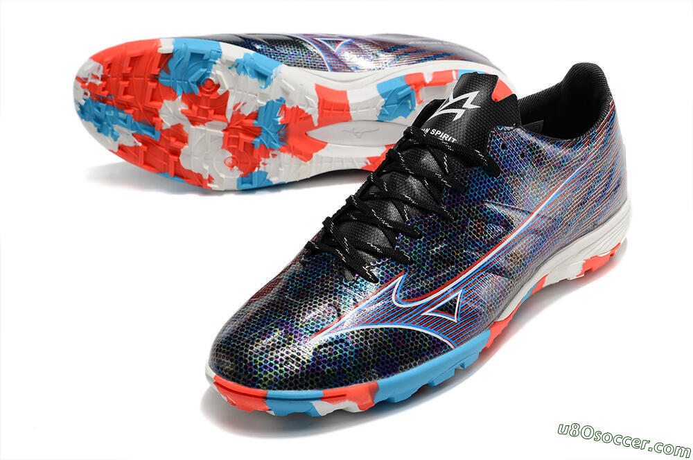 Mizuno Alpha Made in Japan TF Artificial Turf Soccer Shoes - Black/Red/Blue 3