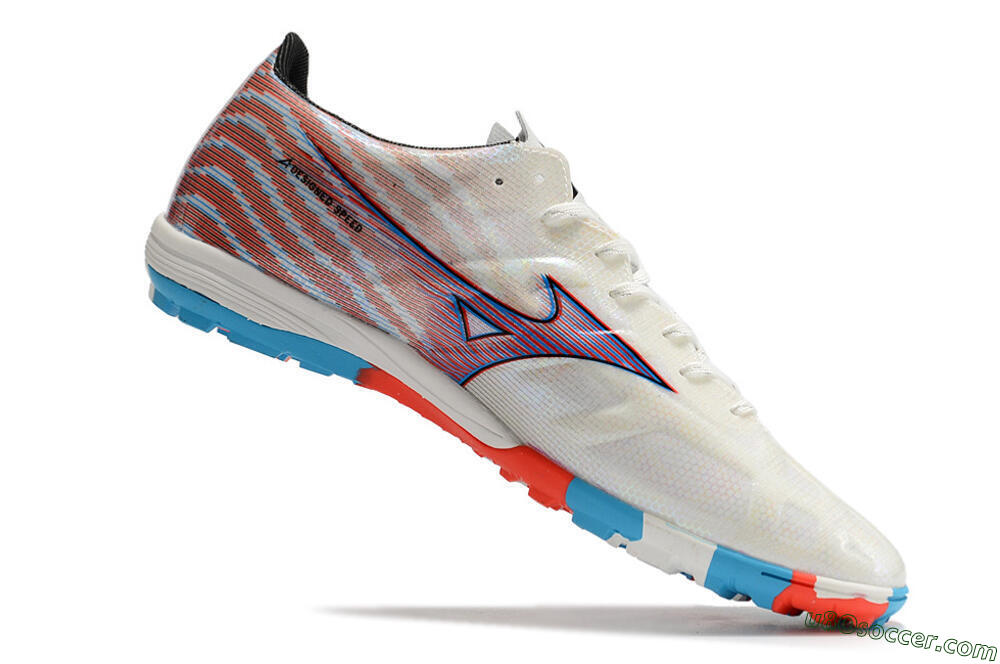 Mizuno Alpha Made in Japan TF Artificial Turf Soccer Shoes - Beige/Blue/Red 6