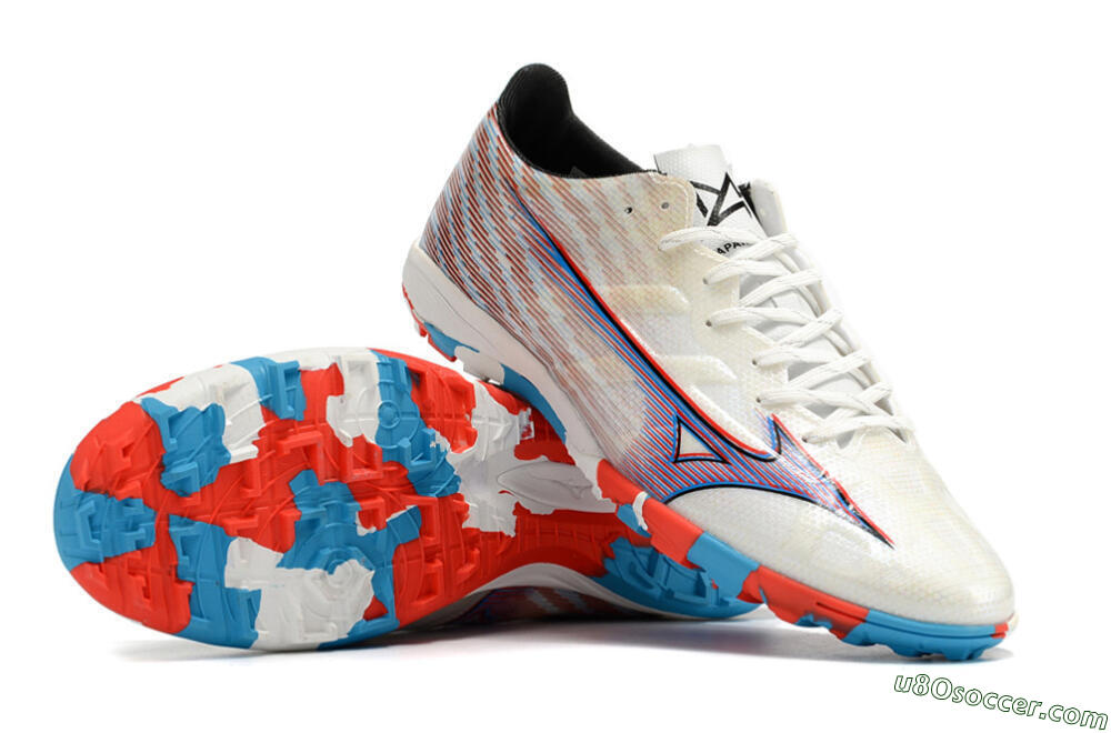 Mizuno Alpha Made in Japan TF Artificial Turf Soccer Shoes - Beige/Blue/Red 4