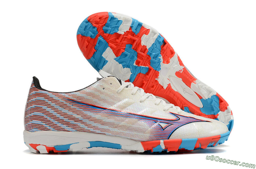 Mizuno Alpha Made in Japan TF Artificial Turf Soccer Shoes - Beige/Blue/Red 1