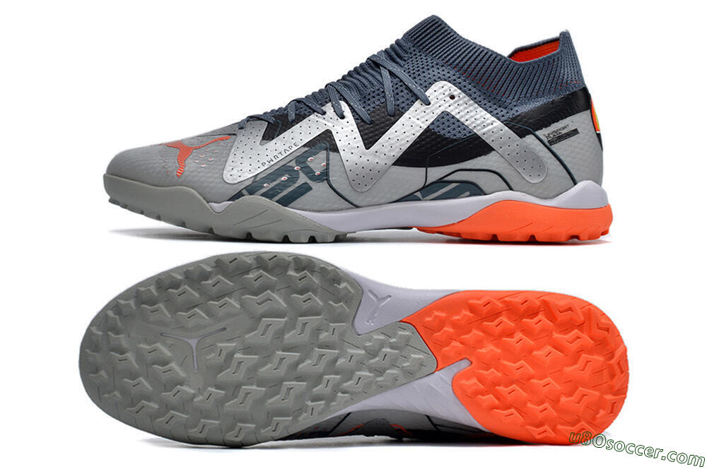 Puma Future X Powercat Tokyo Match TF Artificial Turf Soccer Shoes - Grey/Silver/Orange 0