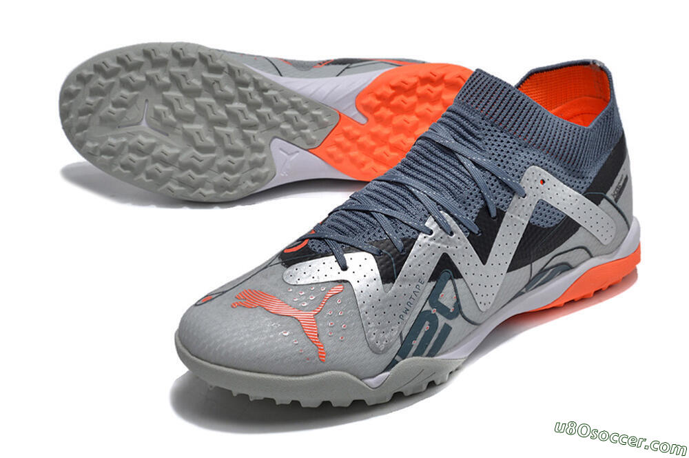 Puma Future X Powercat Tokyo Match TF Artificial Turf Soccer Shoes - Grey/Silver/Orange 3